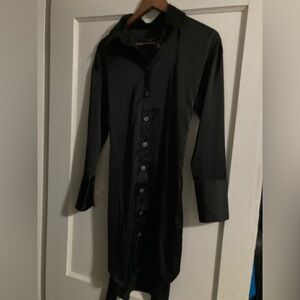 Banana Republic small satin-like classic black shirt dress with sash